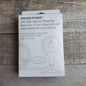 New 20' ft USB Mission Power Electronics Cable White Compatible With Nest Cam